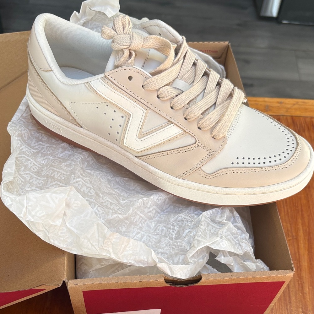 Vans Men's Cream Leather Sneakers